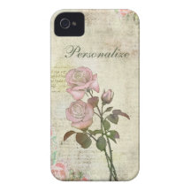 Rosas rosados lindos en fondo del vintage iPhone 4 Case-Mate protectores