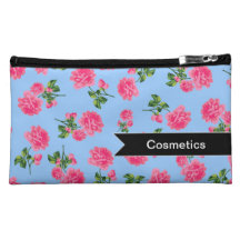 Rosas rosados personalizados en bolso azul de los 