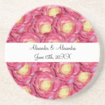 Rosas rosados que casan favores posavasos para bebidas