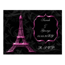 rsvp francés del boda de la torre Eiffel rosada Tarjeta Postal