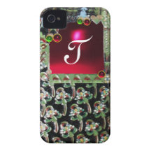 Rubí ROJO VERDE NEGRO del MONOGRAMA de la PIEDRA P iPhone 4 Case-Mate Cobertura