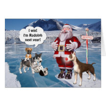 Rudolph de Santa es un perro de bull terrier Tarjetón