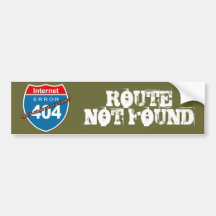 RUTA del error 404 del Internet NO ENCONTRADA Pegatina De Parachoque