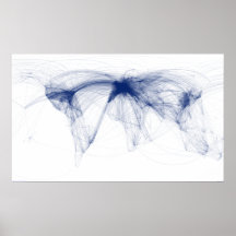Rutas de la línea aérea del mundo (azul) - agosto  posters