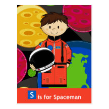 S está para el astronauta con la postal de los pla
