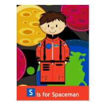 S está para el astronauta con la postal de los pla