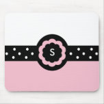 S:: Mousepad rosado del monograma y blanco puntead Tapete De Ratones