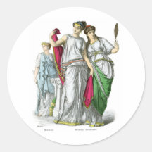 Sacerdotisa del griego clásico y mujeres nobles etiqueta redonda