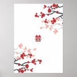 Sakuras rojo y poster doble del boda de la felicid