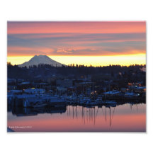 salida del sol 8X10 en el Monte Rainier y Puget So Impresión Fotográfica