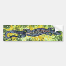 Salpicadura amarilla del azul el | del lagarto de  etiqueta de parachoque