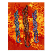Salpicadura roja del fuego violeta rojo del azul e postal