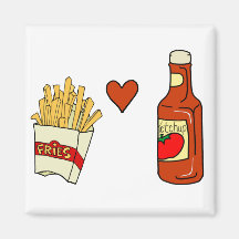 Salsa de tomate del amor de las patatas fritas iman de nevera