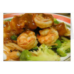 Salsas de Brocolli del camarón de Teriyaki Tarjeton
