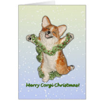 "Salte para feliz tarjeta de Navidad del Corgi de 