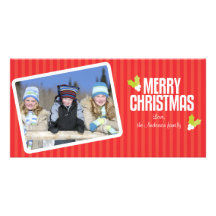Saludo del acebo y de la foto del navidad de las r tarjeta fotografica personalizada