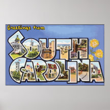 Saludos de Carolina del Sur, vintage Poster