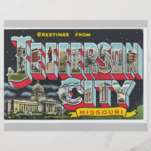 Saludos de jefferson city Missouri, vintage Flyer A Todo Color