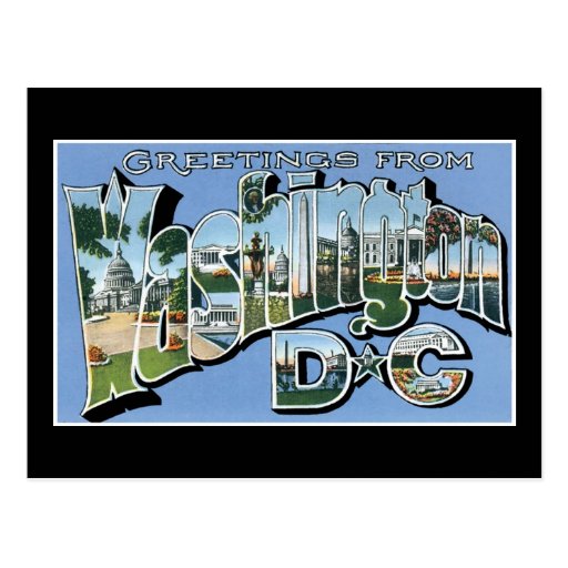 ¡Saludos de la C.C. de Washington! Postal del vint