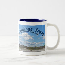 Saludos de la taza soleada de la orilla de New Jer