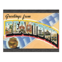 Saludos de las habas de Beantown, vintage Tarjeta Postal