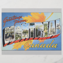 Saludos de Mantreal Canadá, vintage Tarjeta Publicitaria