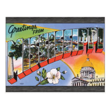Saludos de Mississippi, vintage Postales