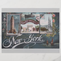 Saludos de Nueva York, vintage Flyer A Todo Color