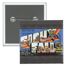 Saludos de Sioux Falls Dakota del Sur, vintage Pin