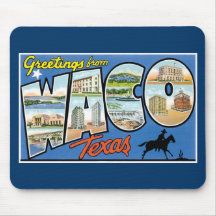 ¡Saludos de Waco, Tejas! Postal retra Tapete De Ratones