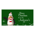 Saludos del navidad del pingüino de Papá Noel del  Tarjeta Fotográfica
