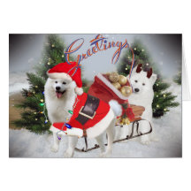 Samoyedo Santa y saludos del ayudante Felicitaciones