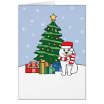 Samoyedo y árbol de navidad felicitaciones