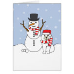 Samoyedo y muñeco de nieve tarjetón
