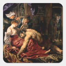 Samson y Delilah, c.1609 Calcomanias Cuadradas