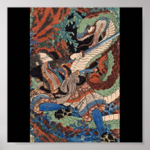 Samurai, C. de pintura japonesa 1800's Impresiones