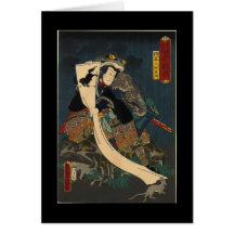 Samurai con la tarjeta de felicitación del sapo y 