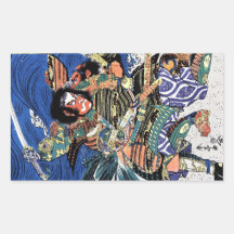 Samurai legendario japonés oriental fresco del gue etiqueta