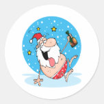 santa bebido divertido el vacaciones pegatinas redondas