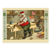Santa en su taller tarjeta postal