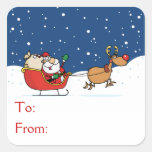 Santa en su trineo calcomanía cuadradas personalizadas
