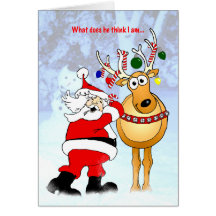 ¡Santa que adorna al amigo del reno! Tarjetas
