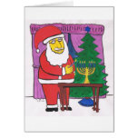 Santa que enciende un Menorah Tarjetón