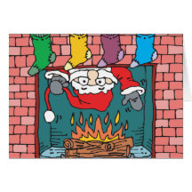 santa que mira a escondidas en chimenea felicitación
