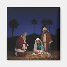 Santa que se arrodilla en la natividad imán para frigorifico