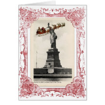 Santa sobre tarjeta de Navidad americana de Nueva 