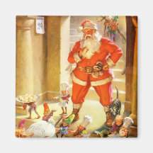 Santa supervisa duendes el cocer de las galletas d imán de frigorífico