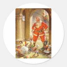 Santa supervisa duendes el cocer de las galletas d etiquetas redondas