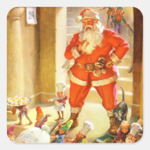 Santa supervisa duendes el cocer de las galletas d calcomania cuadradas personalizada