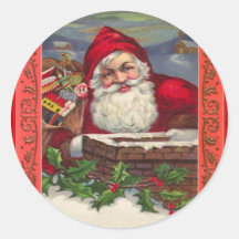 Santa y el árbol de hoja perenne etiqueta